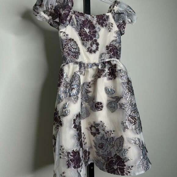 Rare‎ Editions Girls Dress-6 girl-floral with metallic, fully lined puff sleeves - Picture 6 of 8